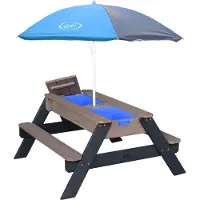 Axi Nick Zand & Water Picknicktafel in Antraciet/Grijs - Parasol Grijs/Blauw - FSC Hout - Picknick tafel voor kinderen van hout