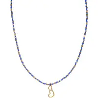 CO88 Collection Cadeau voor haar 8CN-26298 Stalen Ketting met Kralen - Dames - Goudkleurig - 3 mm - Blauw - 2,5 mm - Hartjes - 19 mm - Lengte 38 + 7 cm