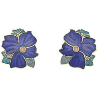 Behave - Dames oorbellen stekers - blauw bloemdesign - statement stijl
