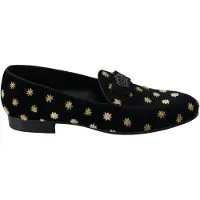Dolce&Gabbana Blauwe Fluwelen Kroon Slippers Instappers Schoenen