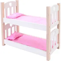 Angel Toys Poppen Stapelbed Roze/Wit – Houten Poppenbed met Magnetische Bedden – Inclusief Matrasjes, Dekentjes & Kussens – Geschikt voor Alle Poppen – Engelhart