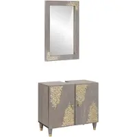 vidaXL Badkamerkast set 2 st Grijs 62 x 33 x 58 cm Massief Mango Hout