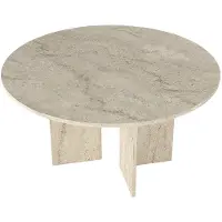 Vente-unique Ronde eettafel voor 6 personen - Beige travertijneffect - TOPANIA