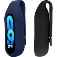 Kwmobile 2x Clip Holders for Xiaomi Mi Band 10 / 9 / 8 Clip On - Fitness Tracker Case Holder Replacement Set - TPU Silicone Tracker Holder for Sport - Black / Dark Blue