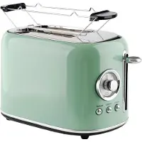 Emerio Retro Broodrooster - 800W Toaster - 2 Sleuven - Broodjeswarmer - 7 Temperatuur instellingen - Kruimellade - TO-133281 Groen