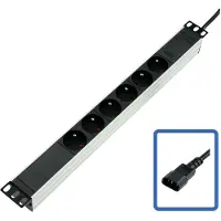 Lanview Stekkerdoos, 19" contactdoosstrip 6-voudig CEE7, aansluitkabel 2,35 m, zwart voor het aansluiten van eenheden (6 x, CEE7, 2.35 m)