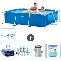 Intex Rechthoekig Frame Zwembad - 220 x 150 x 60 cm - Blauw - Inclusief Solarzeil - Onderhoudspakket - Zwembadfilterpomp - Filter - Schoonmaakset - 6-delig