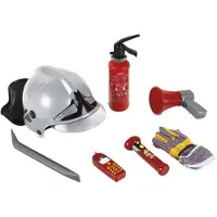 Klein Toys 7-delige brandweerset - brandblusser, zaklamp, helm, handschoenen, koevoet, megafoon, mobiele telefoon - incl. 0,5 L watertank - multicolor