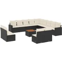 vidaXL 14-delige Loungeset met kussens poly rattan zwart