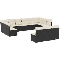 vidaXL 13-delige Loungeset met kussens poly rattan zwart