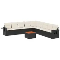 vidaXL 10-delige Loungeset met kussens poly rattan zwart