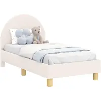 vidaXL Peuterbedframe met hoofdboard Crèmekleurig 70 x 140 cm Bouclé