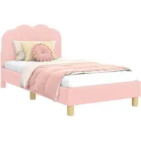 vidaXL Kinderen bedframe met hoofdboard Roze 80 x 160 cm Bouclé