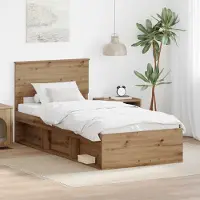 vidaXL Bedframe Ambachtelijk Eiken 75 x 190 cm Bewerkt hout