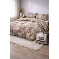 Beau Maison Bedrukt Dekbed Beige Taupe 200 x 200 cm / Hoesloos / 2 in 1 dekbed / Wasbaar / Dekbed zonder overtrek