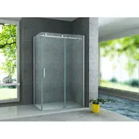 Aloni douchecabine 90x140, constructie met frame, glazen wand en schuifdeur van veiligheidsglas, te monteren op vloerniveau of met een douchebak