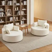 OKWISH Fauteuil 2-Delige Set - Zonder Montage Met Rugkussen En Hoofdsteun - Voor Woonkamer Of Slaapkamer - Chenille - Beige