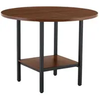 OKWISH Ronde Eettafel – Met Opbergplank – Voor 4 Tot 6 Personen – Walnootlook En Zwart Metaal – 100 x 77 cm