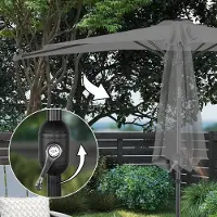 Laura Halve Parasol 270 cm Grijs – Balkon Parasol met Zwengel, UV-bestendig Polyester, Ruimtebesparend Halfrond Design met Ventilatie, Voor Balkon, Terras & Tuin –