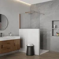 FortiFura Galeria Halfhoge Inloopdouche - 100x80cm - helder glas - 8mm - nano - met profiel en stabilisatiestang - PVD - geborsteld koper SW1235435 SW876702