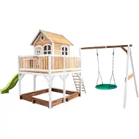 Axi Liam Speelhuis met Summer Nestschommel Bruin/wit - Limoen groene Glijbaan