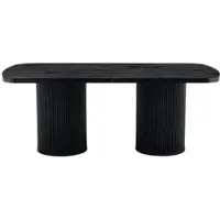 OKWISH Eettafel – Ovale Tafel Voor 6 Tot 8 Personen – Geribbelde Zuilvoet – Wabi Sabi Stijl – MDF Zwart