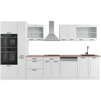 Vicco Keukenblok R-Line Wit landhuis/wit 350 cm met hoge kast, WB Eik, Model 42772