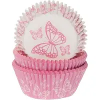 House of Marie Cupcake Vormpjes - Vlinder Roze assorti - pk/50 - Baking Cups voor Muffins en Cupcakes