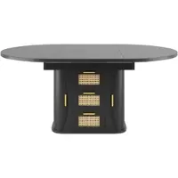 OKWISH Uitschuifbare Eettafel – Met Opbergruimte En Rotanlook Laden – Voor Eetkamer En Keuken – MDF Zwart – 118/158x118x77,1 cm