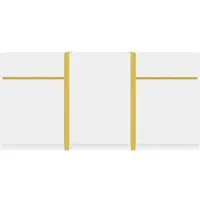 OKWISH Komoda, hoogglansafwerking met oppervlak en gouden decoratieve elementen, dressoir met laden en deuren, geschikt voor woon- en eetkamer, van MDF, wit