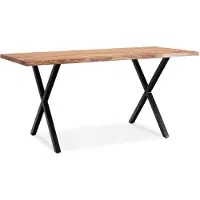 Wohnling Eettafel 140x80x76 cm, acacia massief hout / metaal. Eettafel met boomrand, keukentafel, massief met X-poten in zwart. Houten tafel, eettafel