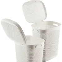 Kadax Plastic wasbak, lichte wasmand, wasverzamelaar van kunststof, luchtdoorlatende wasbox, met deksel (wit)