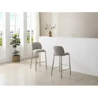 Vente-unique Set van 2 krukken in getextureerde stof en taupekleurig metaal - Beige - JIZAK