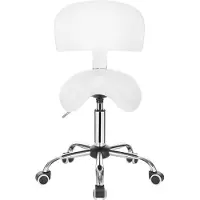 OEM Ergonomische zadelkruk Pranay - Met rugleuning - Bedieningskruk - In hoogte verstelbaar - Op wielen - Bureaukruk, kruk, werkstoel - Leer - Wit