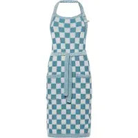 Knit Factory Gebreide Keukenschort Dames & Heren - Kookschort - Kokssloof - Keukensloof - Koksschort - Barbecue schort Block - Ecru/Spring Green - Lichtgroen - One Size - Met steekzakken