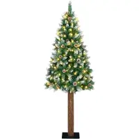 vidaXL Slanke Kerstboom Groen 180 cm PVC en massief dennenhout