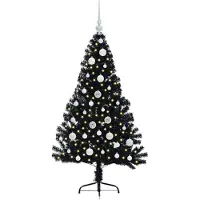 vidaXL Kunststof Voorverlichte Kerstboom met 150 LED Zwart 120 cm PVC