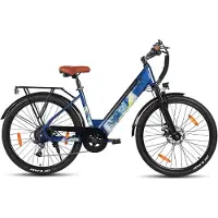 Hiland Starry elektrische stadsfiets - 26 inch - 250W motor - 60 km actieradius - 36V 10,4Ah accu - Shimano 7-versnellingen - Unisex - blauw