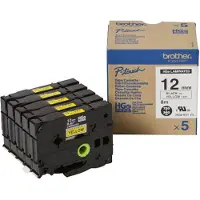 Brother HGe-631V5 Labeltape Set van 5 stuks Tapekleur: Geel Tekstkleur: Zwart 12 mm 8 m