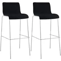 CLP Set van 2 barkrukken "Hover", stapelbaar, met stoffen bekleding, vierpotige constructie, belastbaar tot 150 kg | Kleur: zwart, frame: chroom