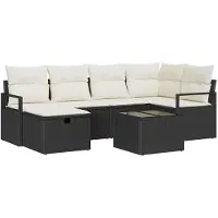 vidaXL Bankstel 7 st 6-Aantal zitplaatsen Zwart en Crème poly rattan
