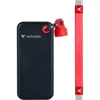 Verbatim Pocket SSD, 256 GB, USB-C, 3.2 Gen 2 (3.1 Gen 2), 1000 MB/s, 10 Gbit/s, zwart, rood