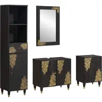 vidaXL Badkamermeubelset, 4 stuks, zwart, massief mangohout