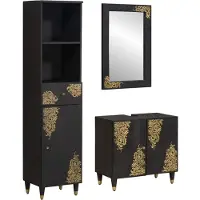 vidaXL Badkamerkast set 3 st Zwart Massief Mango Hout
