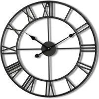 HomeShopXL HSXL Wandklok Industrieel - 60 cm - Stil Quartz uurwerk - Zwart Metaal - Zwarte Wijzers - Romeinse Cijfers