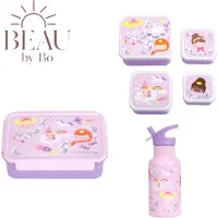 A Little Lovely Company Bundel Back to school set - Drinkfles RVS/4 Snackdozen/Bentobox - Princesses