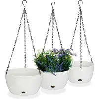 Relaxdays hangpotten set van 3 - 3 groottes - reservoir - binnen - buiten - wit