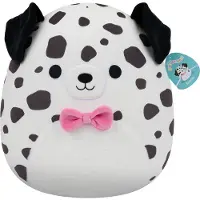 Squishmallows Peluche Dustin White Dalmatian with Fuzzy Belly and Bowtie
