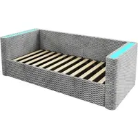 STILVORA gestoffeerd bed 90 x 200 cm, slaapbank met hydraulische opbergruimte, dagbed met LED-lichtstrip, lattenbodem, fluweel, grijs