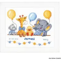 Vervaco borduurpakket PN0143720 "geboortefeestje" (incl. blauw/rose garen)